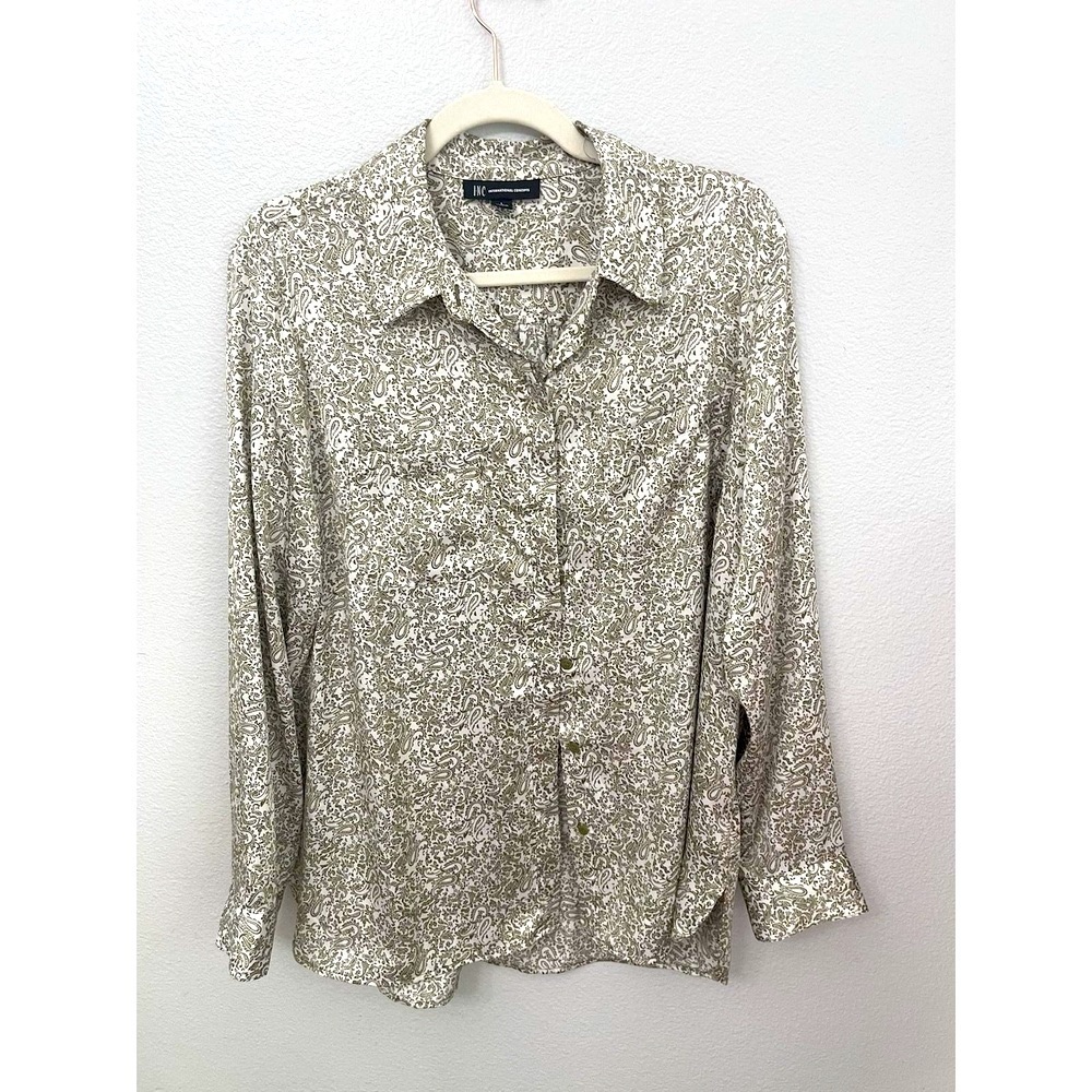 I.N.C International Concepts Paisley Button Up Blouse Top Womans Size L
